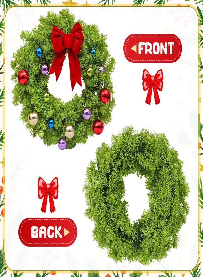 Daifunli 24 Inch Lime Green Christmas Wreath Large Red Bow and Colored Balls Ornaments Artificial Spruce Wreath for Xmas Winter Holiday Front Door Wall Windows Mantle Home Decoration - Image 2